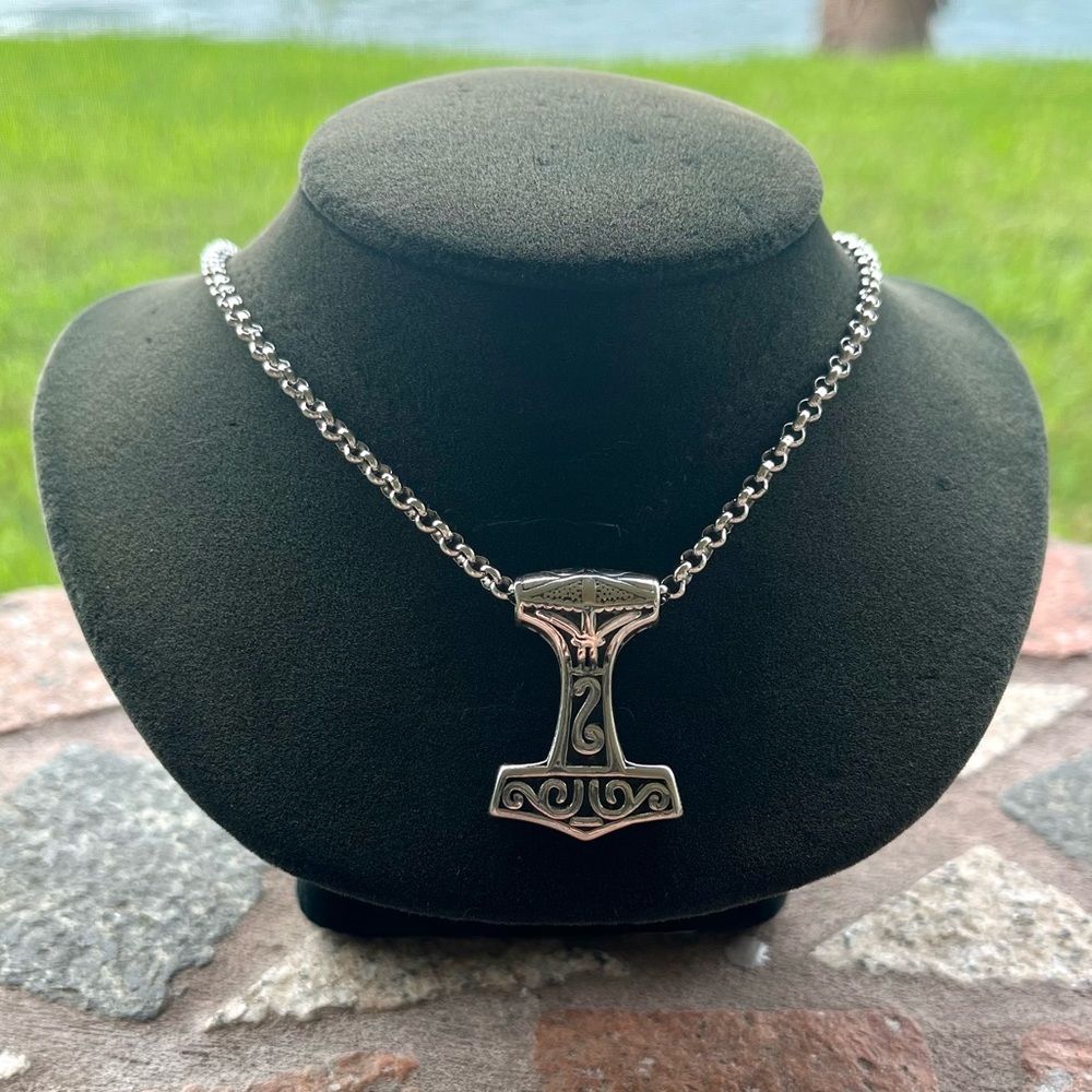 Men or women stainless steel thor hammer necklace 24 inch long